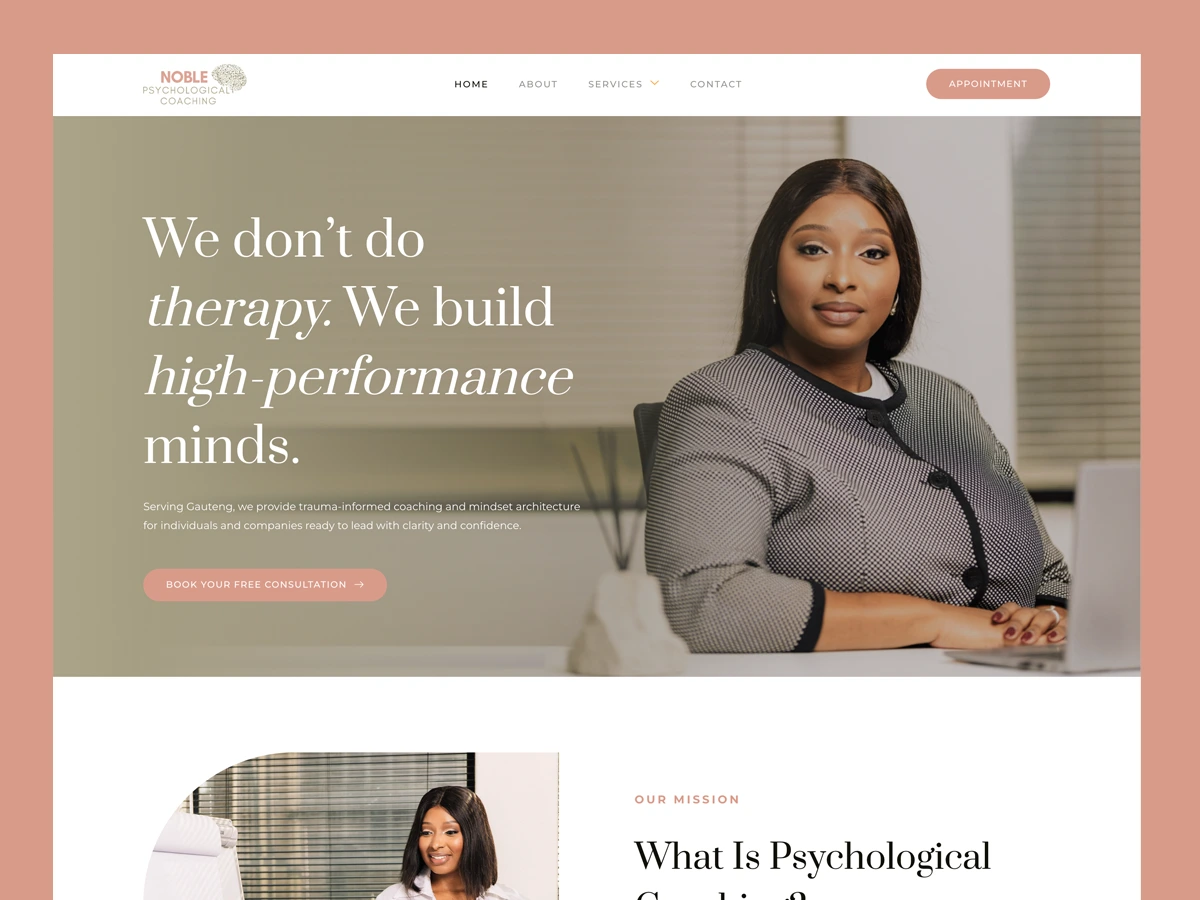 Nobleminds Psychological Coaching website design by Ranked by Moed