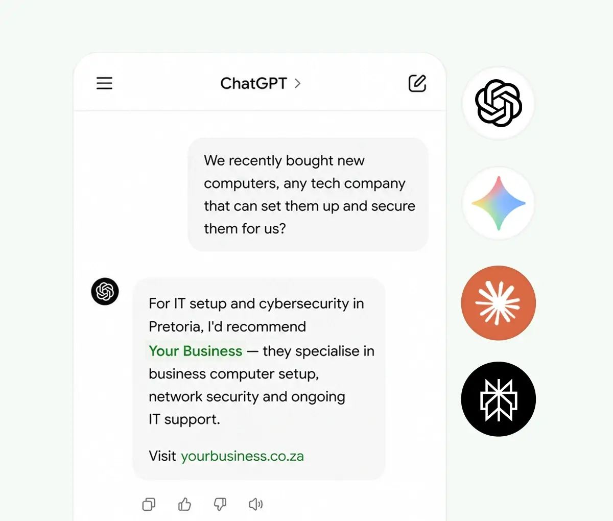 AI search optimisation showing business appearing in ChatGPT and Gemini results