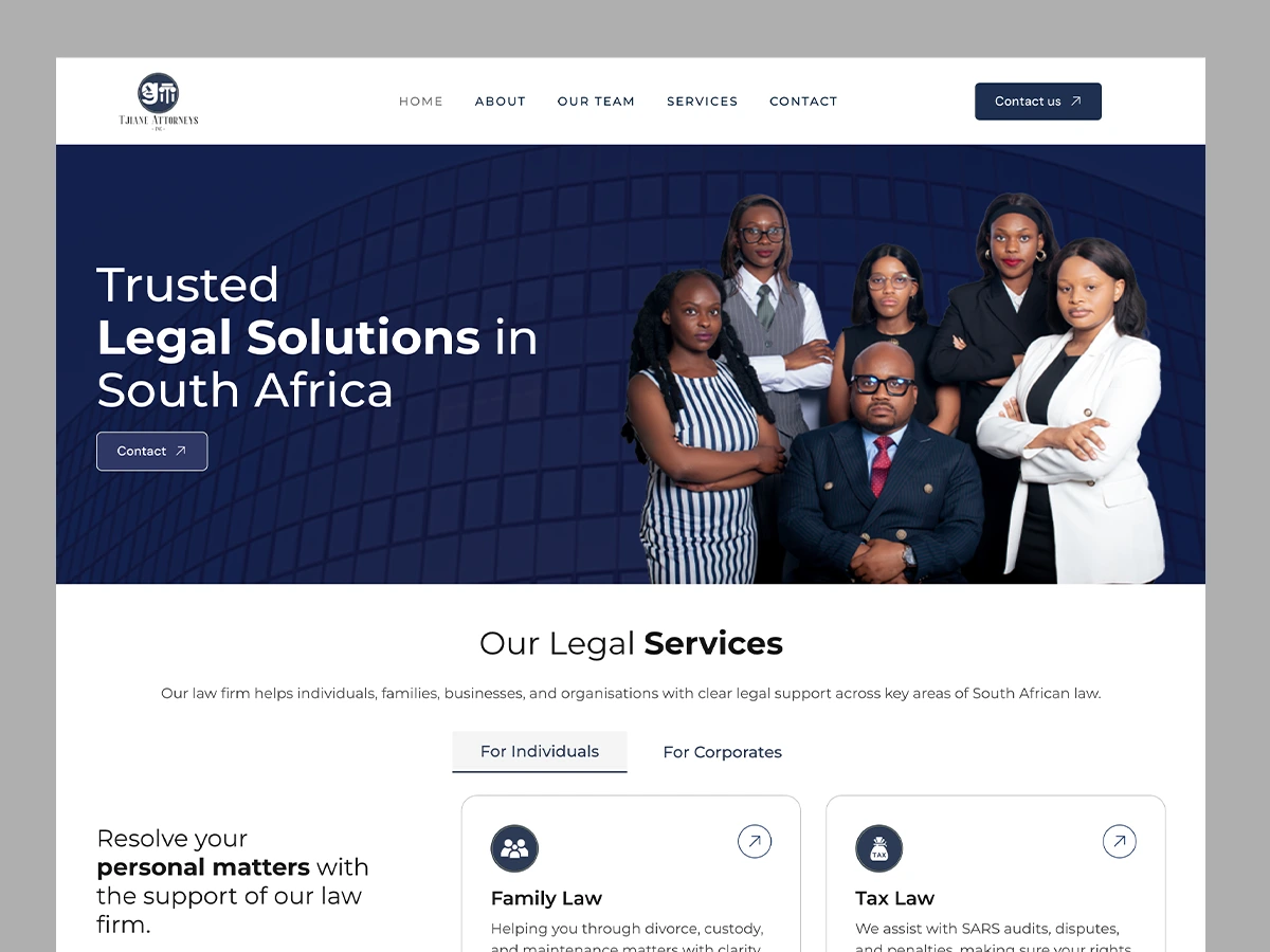 GM Tjiane Attorneys website design by Ranked by Moed