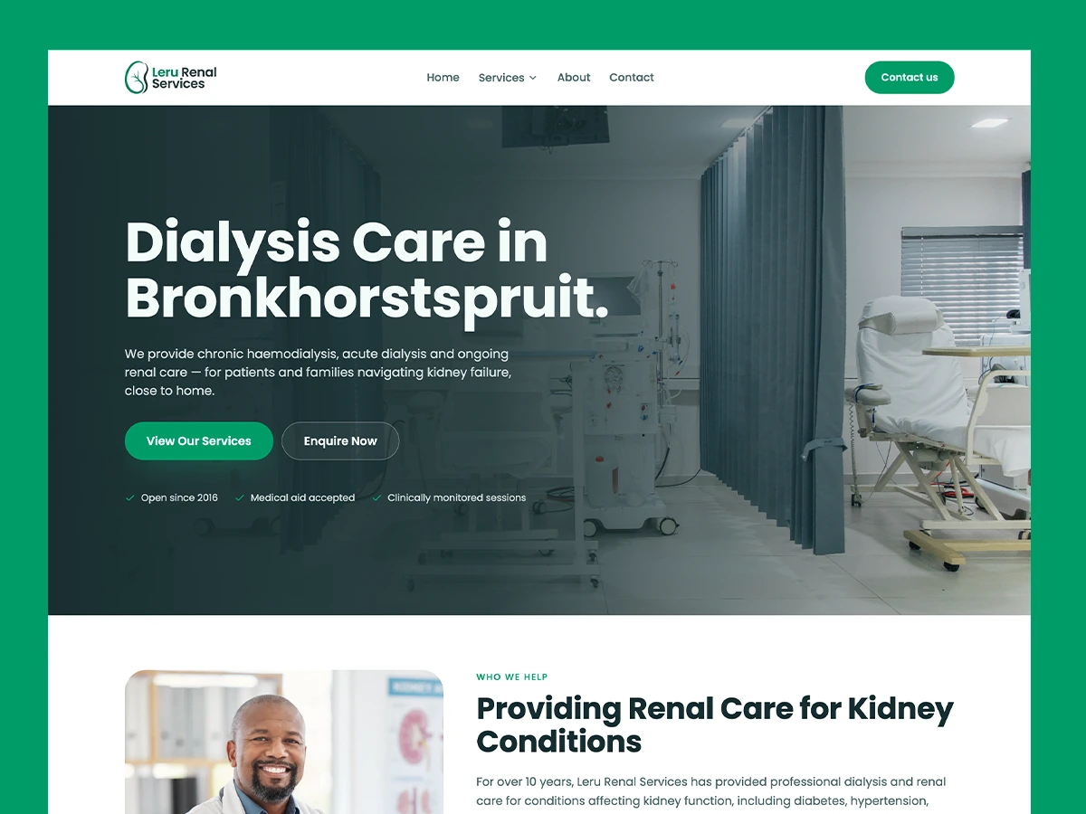 Leru Renal Services website design by Ranked by Moed