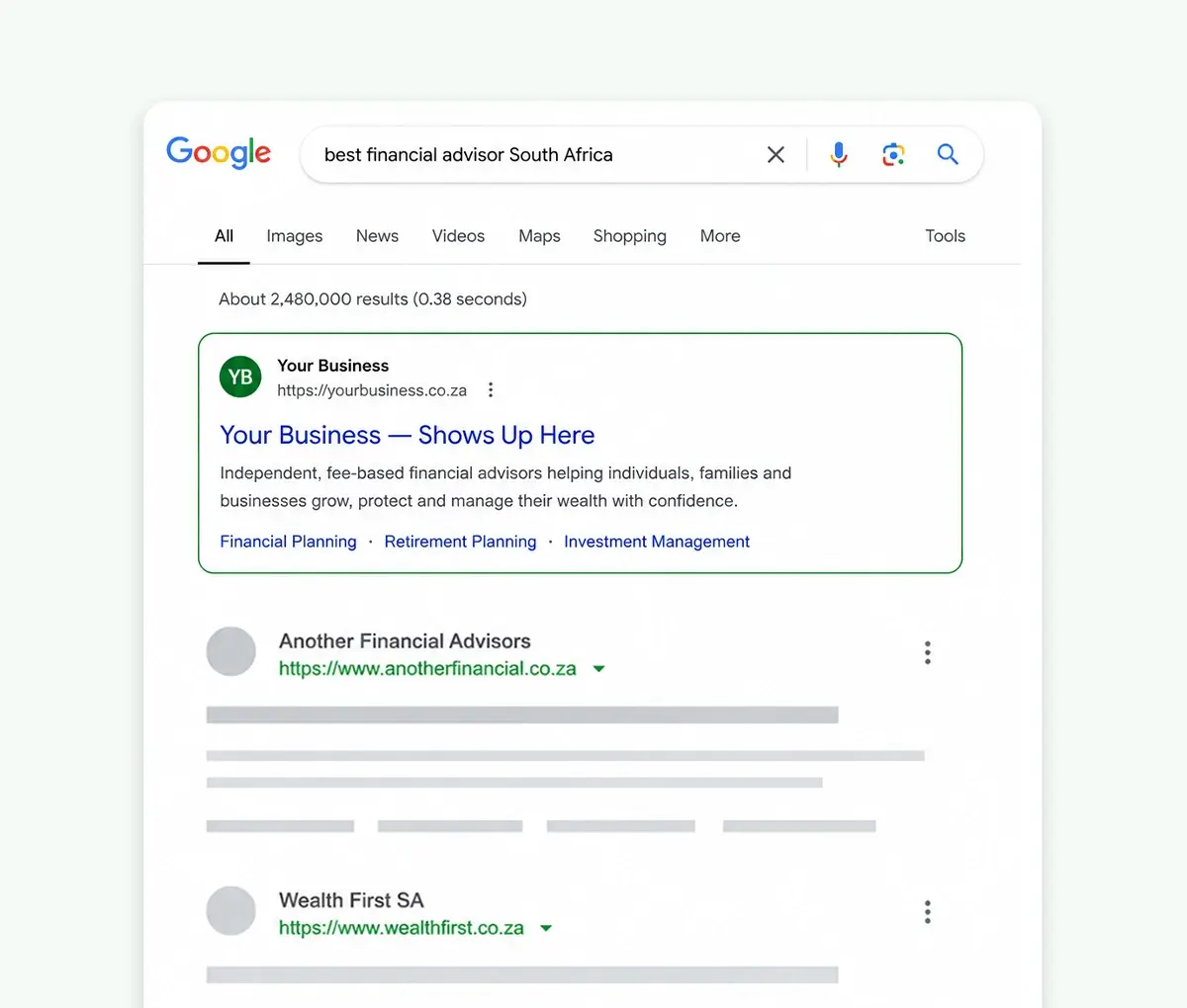 SEO services dashboard showing keyword rankings and search visibility growth