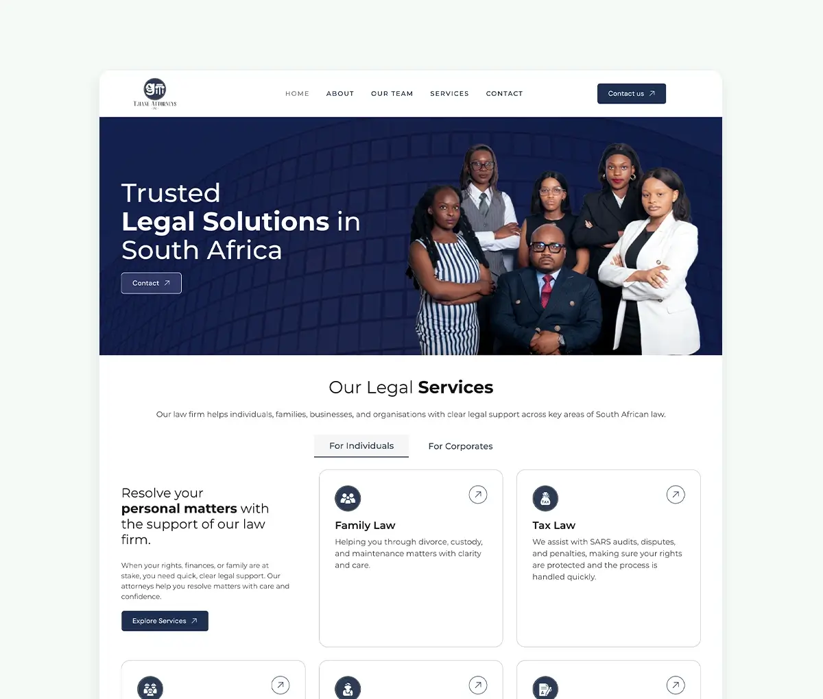 Website design mockup showing a professional business website layout
