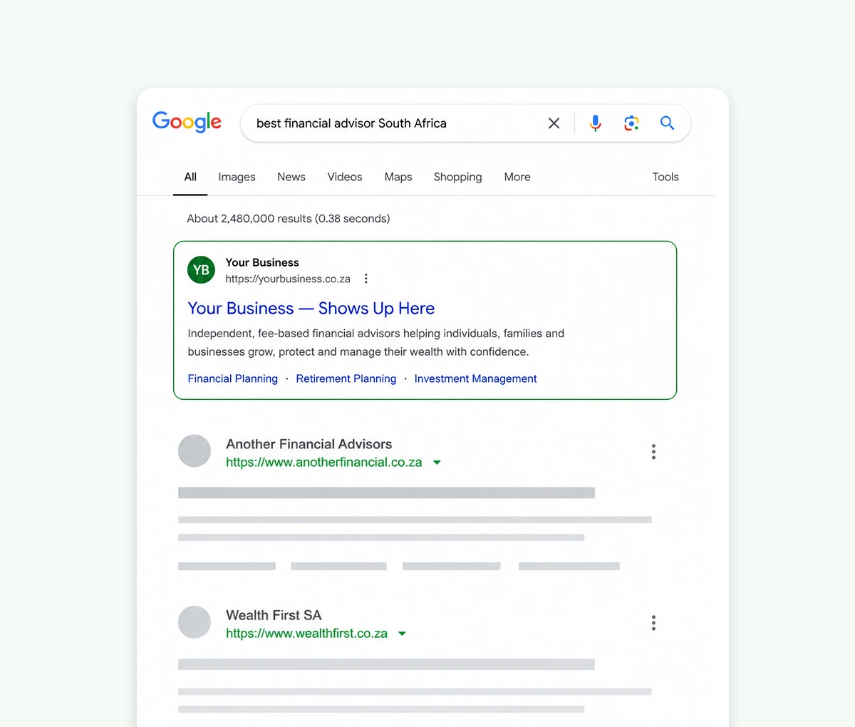SEO services dashboard showing keyword rankings and search visibility growth