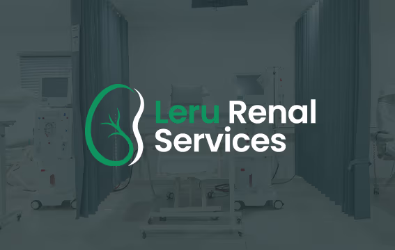 Leru Renal Services logo over a dimmed photo of a dialysis treatment room