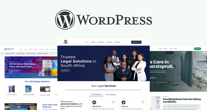 Examples of WordPress websites built for service businesses, including legal and healthcare providers