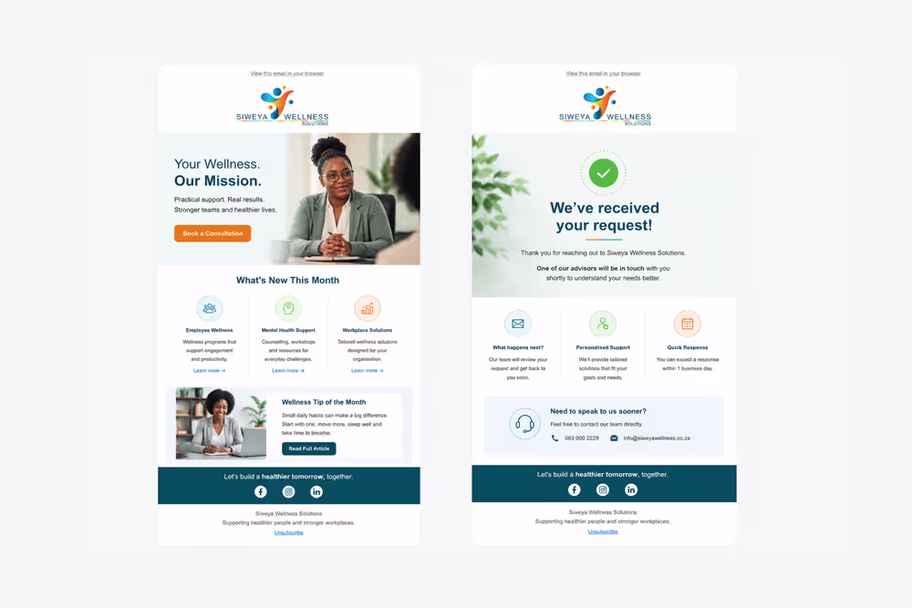 Newsletter and website enquiry follow-up email templates