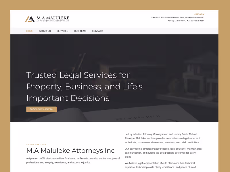 M.A Maluleke Attorneys website design by Ranked by Moed