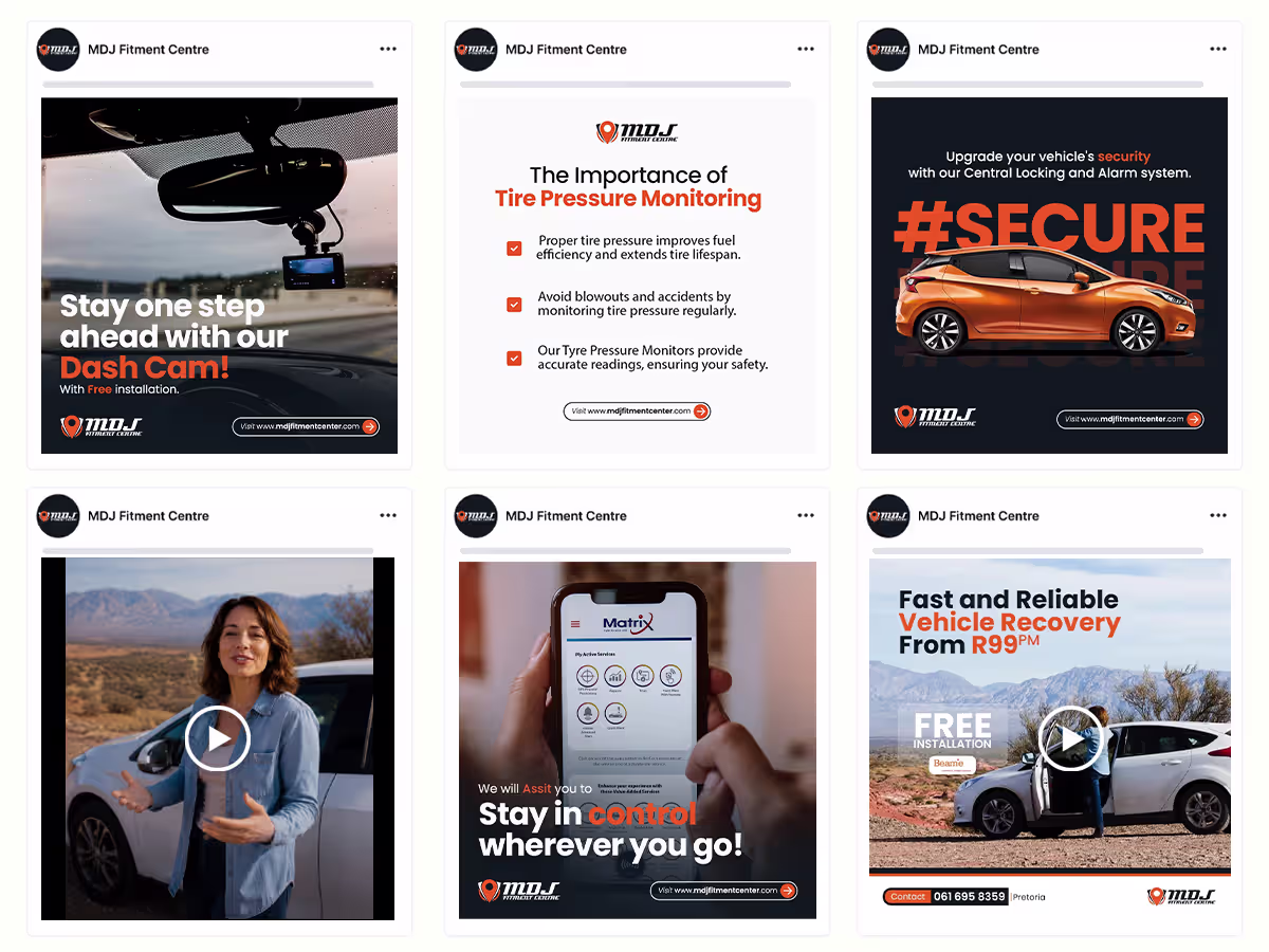 Social media posts designed for MDJ Fitment Centre by Ranked by Moed