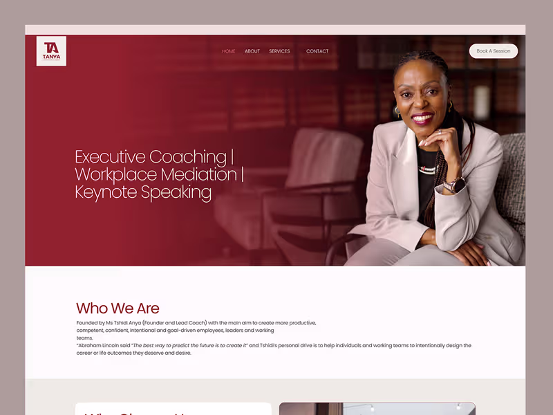 Tshidi Anya website design by Ranked by Moed